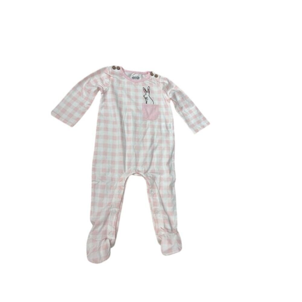 NWOT Baby Girl Mudpie Pink Gingham Bunny Footie Size 6-9 Months
